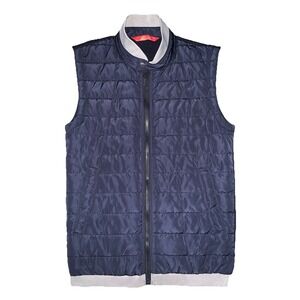 ZARA MAN Quilted Puffer Vest Navy Blue Full Zip Size Small Basic Casual Preppy